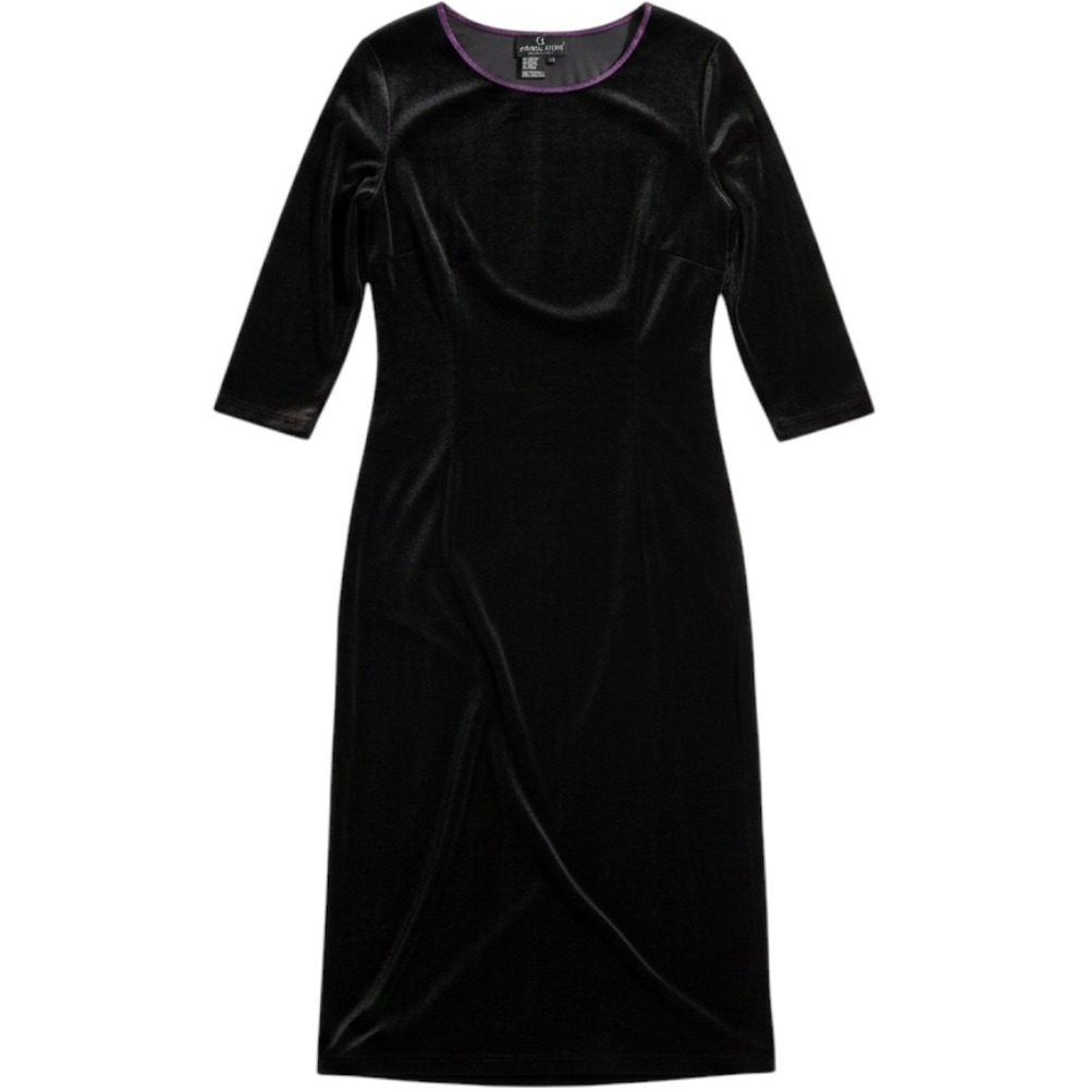 Vtg Carole Little Velvet Maxi Dress Large Black Whimsygoth Purple Sparkle Trim